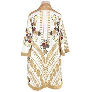 TOLANI Floral Embroidered Cotton Lightweight Kimono Size XS/S White Tan Burgundy
